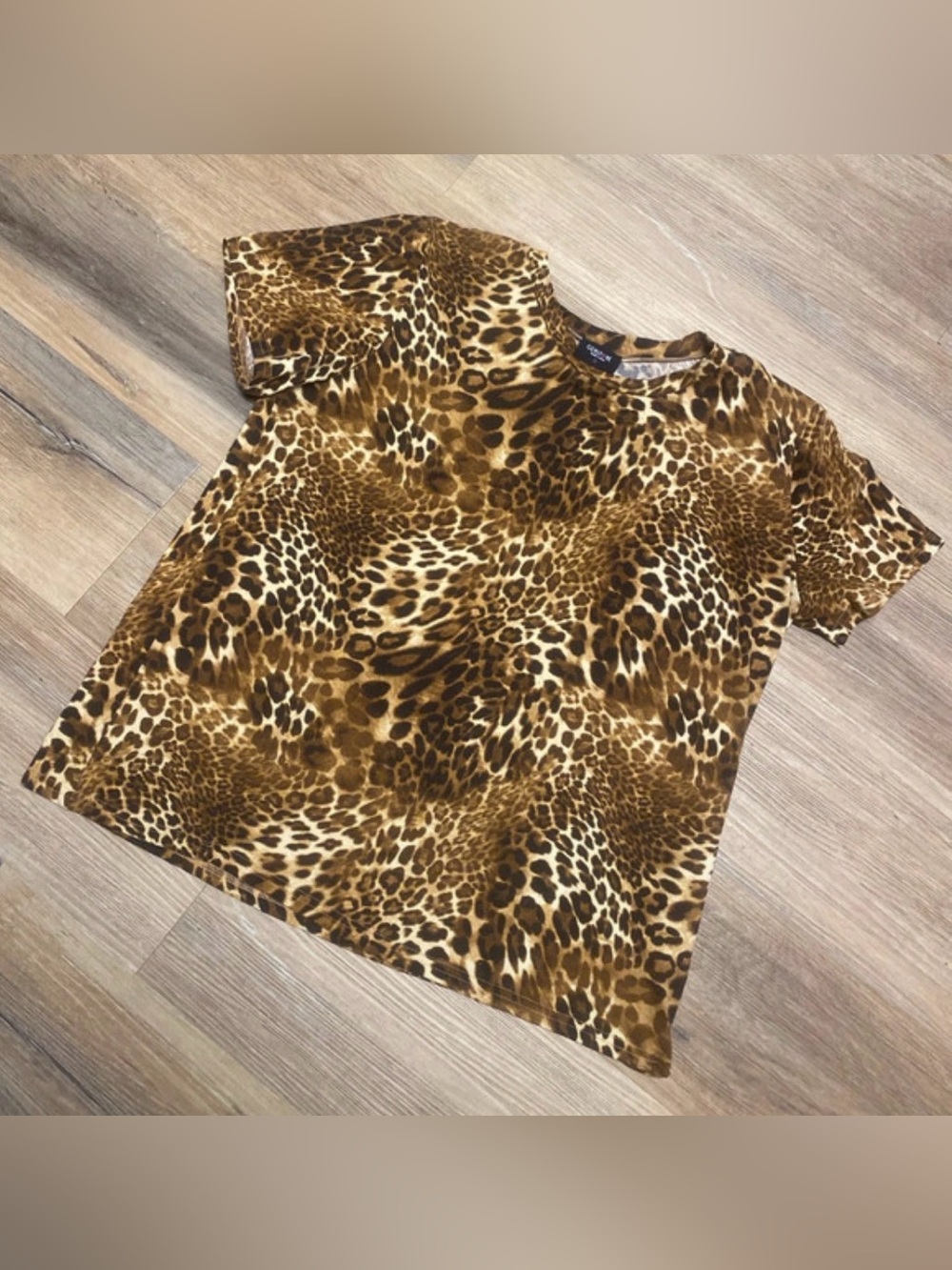 Women’s Leopard Print Short Sleeve Tee - Brown 1X EUC